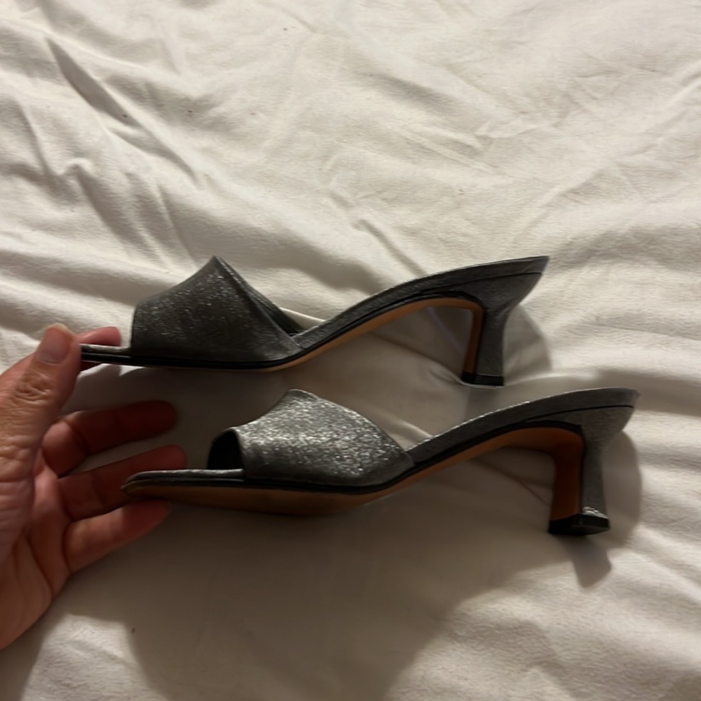 Stuart Weitzman Pewter Metallic Slides - image 3